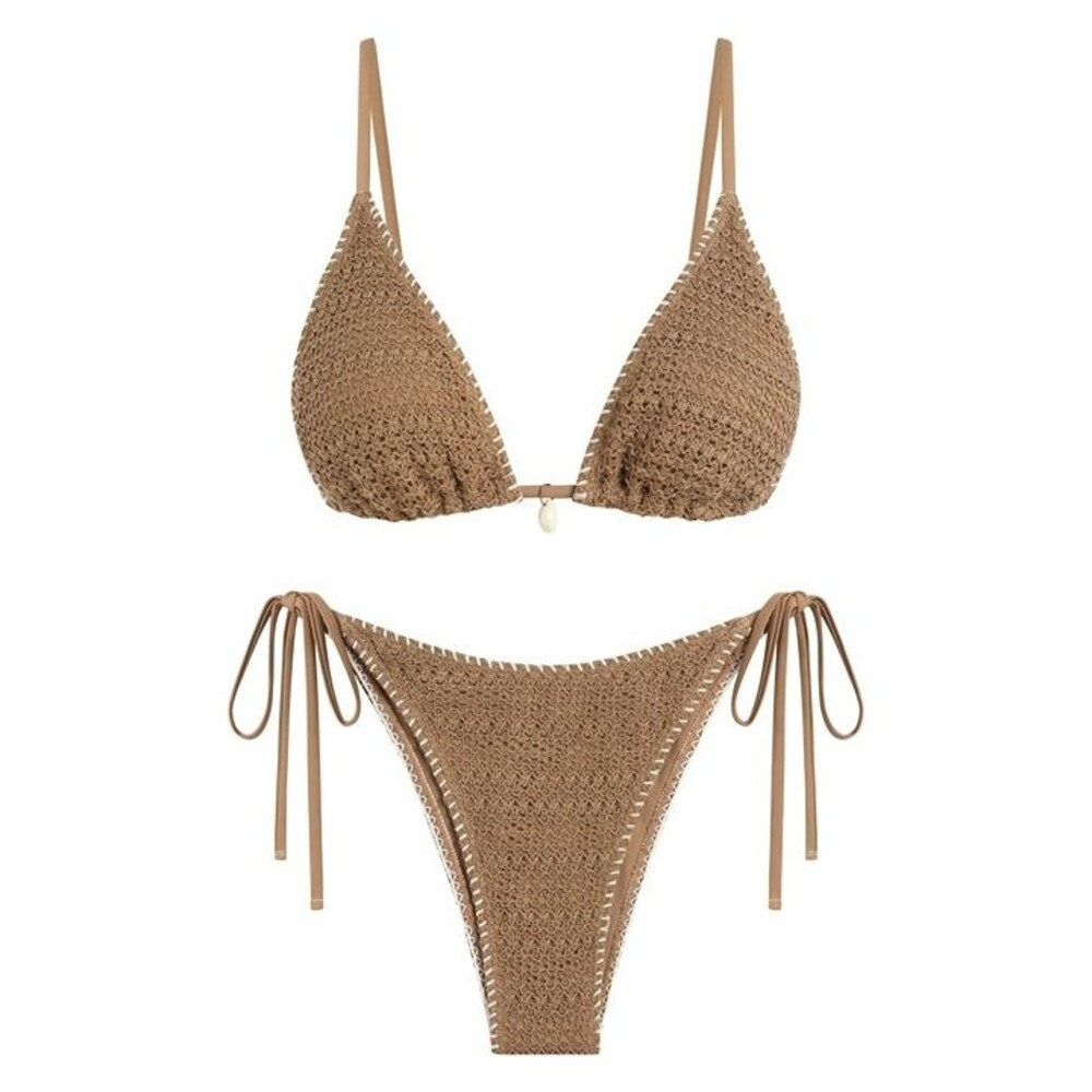 ZAFUL Women's Triangle Bikini Set Crochet String Cheeky Swimsuit Sexy Halter M